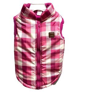 Dog Puffer Jacket Pink Checkered Quilted Zip Coat Warm Pet Apparel Medium
